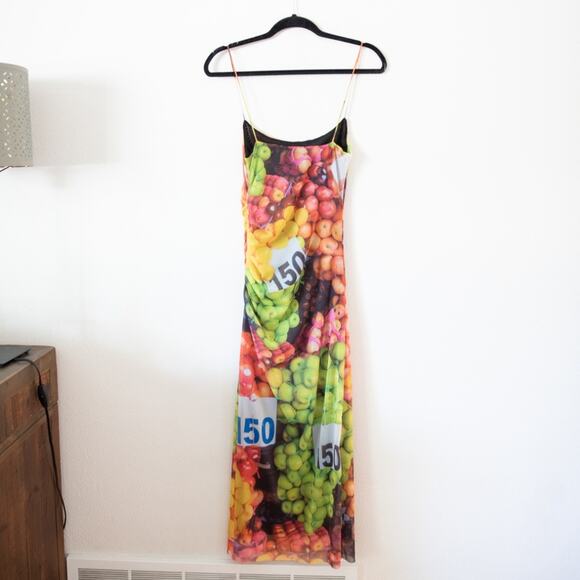 New Zara Fruit Mesh Spaghetti Strap Maxi Dress - Picture 4 of 6